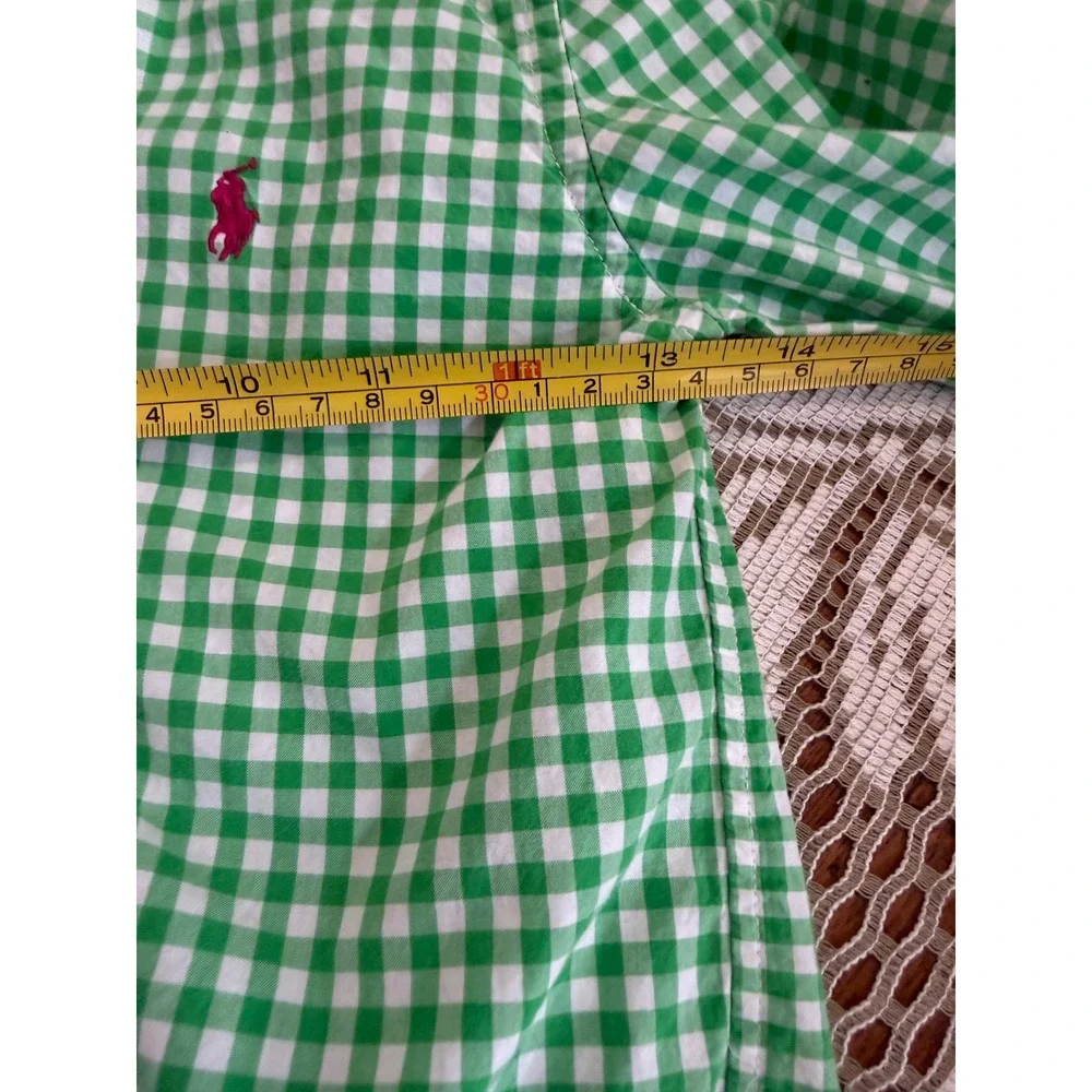 Ralph Lauren Boys Green Gingham Button Down Shirt Size 5 Pink Pony Logo
